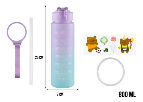 Imagen 2 de 10 de Botella De Agua Motivacional 800ml Termo Cilindro Vaso