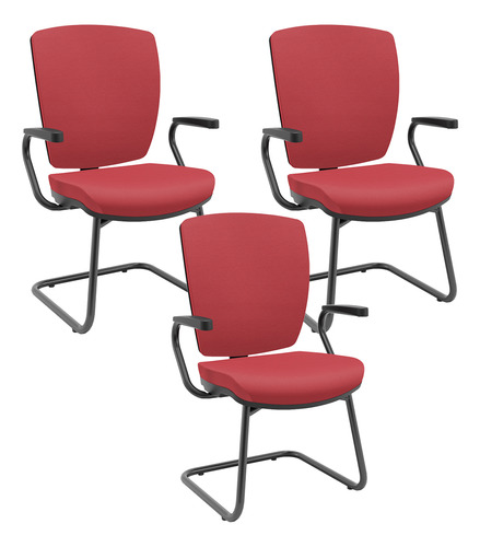 Kit 3 Cadeiras Fixa Ergonômica Pto Alta Flexi Vinil Vermelho