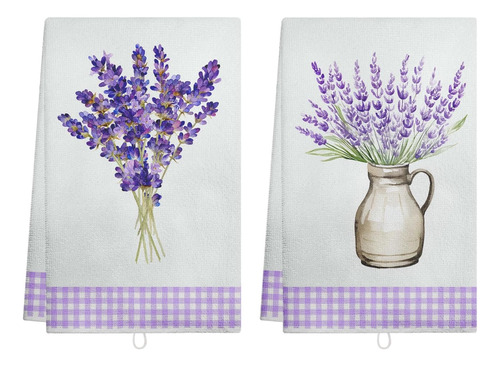 Juego De 2 Toallas De Cocina De Lavanda Primaveral, 18 X 28 