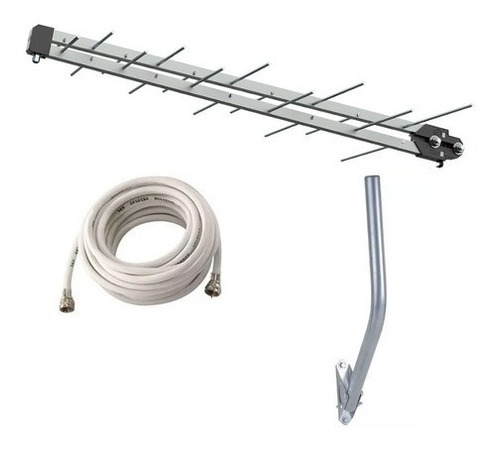 Antena Tv Uhf Digital Hd 20 Elemento Cabo Coaxial 20m Mastro