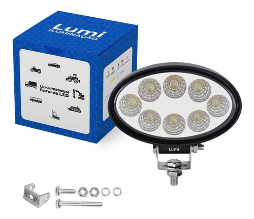 Farol De Milha Oval 8 Led 24w 9-60v Universal Off-road 6000k