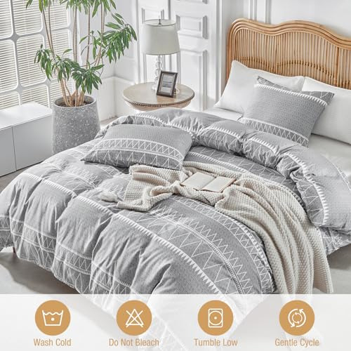 Funda De Edredón Gris Transpirable Tamaño Queen 3 Piezas