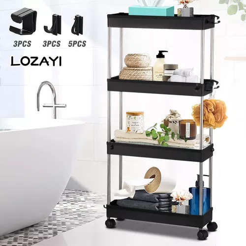  Carrito organizador de baño de 3 niveles, color negro con 4  ganchos, buen estante de baño para sostener toallas de baño/jabón de  mano/gel de ducha/artículos de tocador : Productos de Oficina