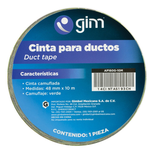 Cinta Para Ductos 48mmx10m Camuflaje Verde Ap160g-10m