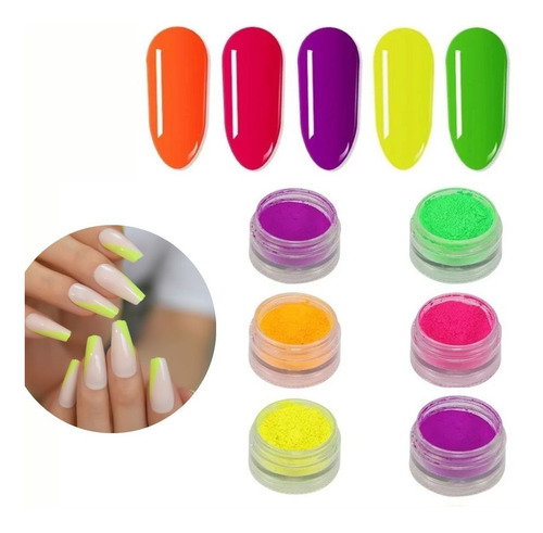 Pigmento Neon Para Unhas E Maquiagem - 6 Un Diferentes Roxo, Azul, Rosa, Laranja, Amarelo E Verde.