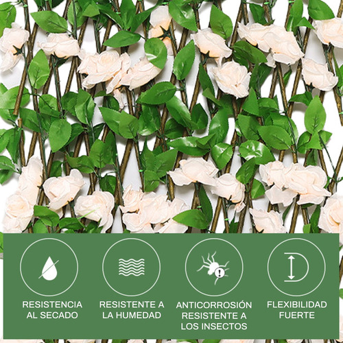 Muro Verde Expandible Follaje Flores Artificial 1.2x2.8m 1pz Beige Beige