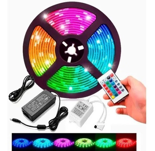 Cinta Tira Led Rgb 5050 Rollo Multicolor Control Fuente 5mts