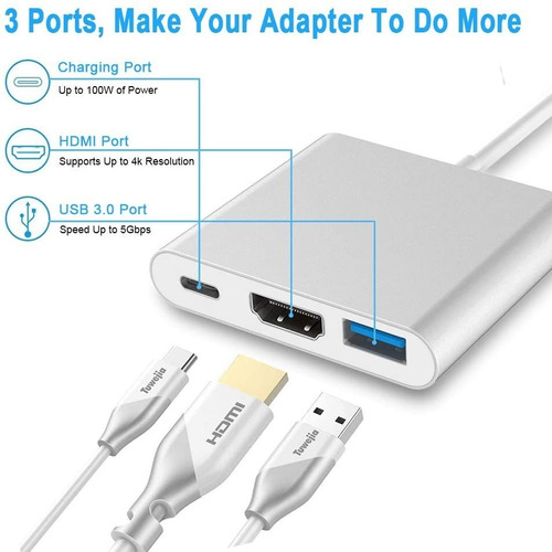 Adaptador Hub Usb C A: Usb 3.0 / Hdmi / Usb C - Pc O Mac