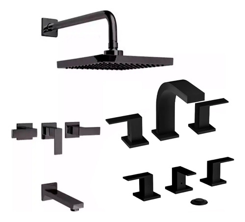 Kit Combo Griferia Piazza Lever Negro Ducha Lavatorio Bidet