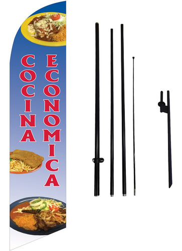 Banner Flag Cocina Economica #55 De 4.2mts Kit Estaca