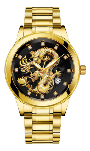 Reloj De Cuarzo Para Hombre, Talla M, Diseño De Dragón Dorad