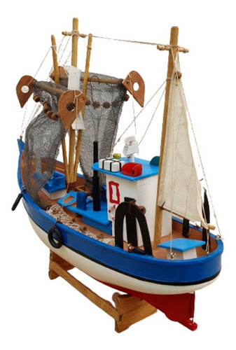Imagem 3 de 4 de Barco Pesqueiro Decorativo Em Madeira 39 X 32 Cm
