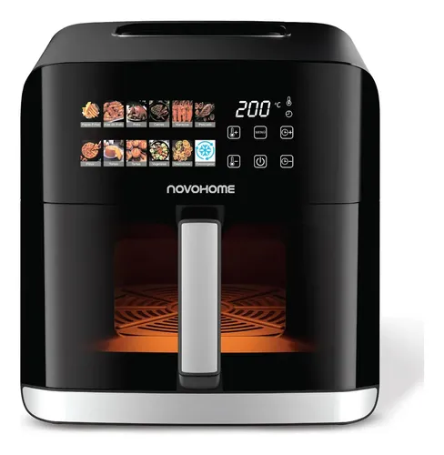 Freidora De Aire Novohome 8.5 Lts Air Fryer Panel Digital Color Tactil 12 Funciones Con Ventana Visor Color Negro