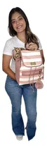 Comprar Bolsa Mochila Feminina Universitária Moderna Costas Barata Cor Rose Listrado Desenho Do Tecido Listrado