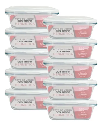 Kit Conjunto 10 Potes Vidro Hermético 370ml Marmita Vai Ao Forno ...