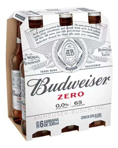 Kit 06un Cerveja Budweiser Zero Álcool Long Neck 