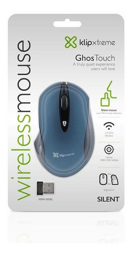 Imagen 10 de 11 de Mouse Inalámbrico Silence Click Klipxtreme Kmw-400bl Azul