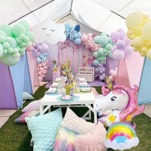 Kit Globos Unicornio Arcoiris Decoración De Cumpleaños Niñas