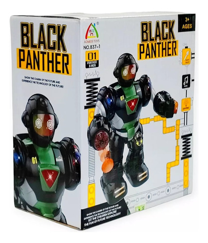 Juguete Muñeco Robot Black Panther Luz Sonido Y Movimiento 