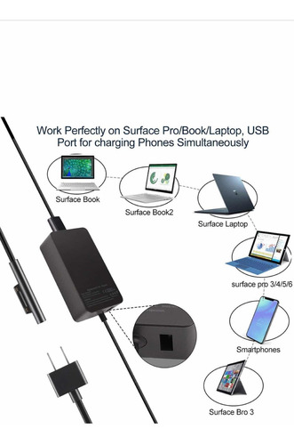 Imagen 2 de 10 de Cargador Original Microsoft Surface 65w: Pro Book2 Laptop Go