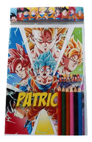 Libro Para Colorear Personalizado + 6 Lapices Dragon Ball 