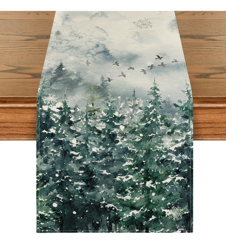 Artoid Mode Green Tree Snow Christmas Table Runner, Temporad