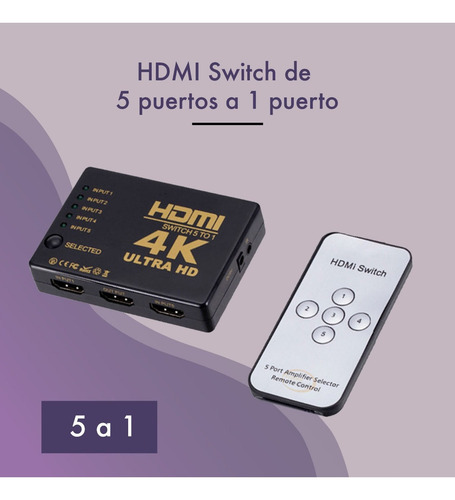 Switch Hdmi 5 Puertos 1080p Ultra Hd 4k Control Remoto