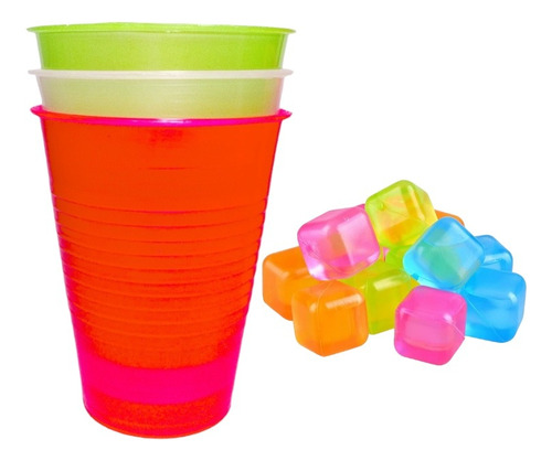 Lote 10 Vasos Plástico Rígido Con Kit Hielos Reutilizables