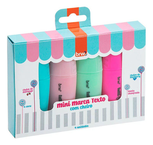 Mini Resaltador Con Aroma X4 Colores Pastel  Brw