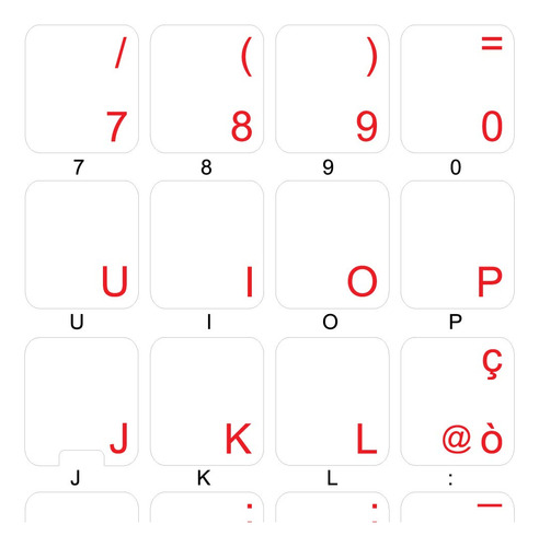 Adhesivo Italiano Para Teclado Letra Roja Fondo Transparente
