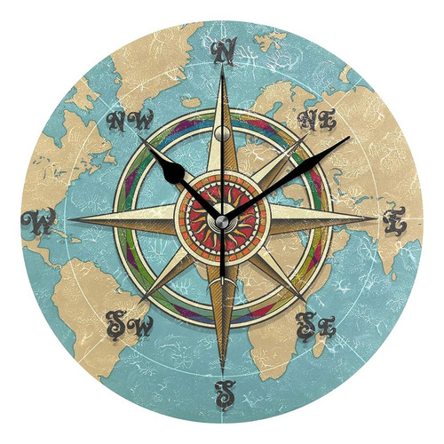 ~? Auuxva Vintage Brújula Náutica Mapa Del Mundo Reloj De Pa