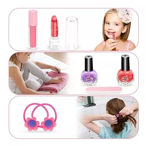 Hollyhi Kit de maquillaje de 41 piezas para niñas, juego de maquillaje  lavable con estuche cosmético real para niñas pequeñas, juego de belleza de