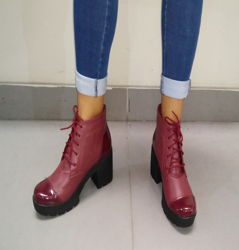 Botines Mujer Plataforma Botas Color Vino Talla 37-38
