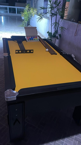 Bilhar Com Pedra Ardósia E Pés Niveladores Completa Vem Joga Amarelo