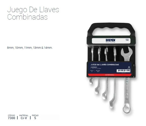 Imagen 2 de 4 de Llaves Combinadas Bremen Juego 5 Pz 8 10 11 13 14 Mm 7300