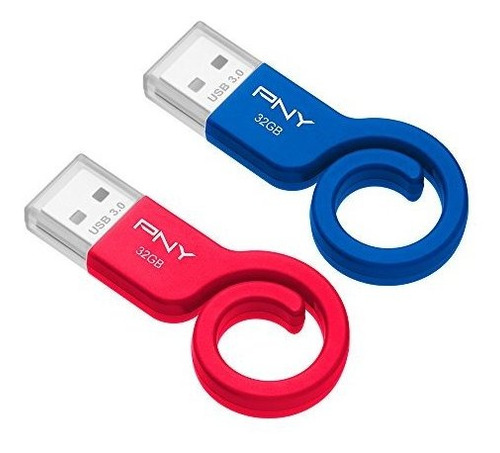 Pny Monkey Tail Usb 30 Flash Drive 32 Gb 2pk Azul Y Rojo Pfd