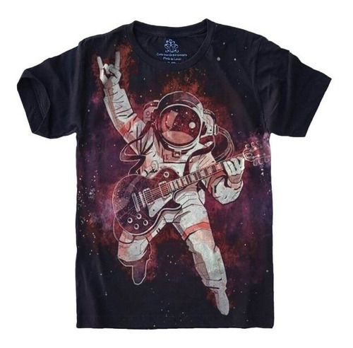 Camiseta Plus Size Universo - Astronauta - Guitarra