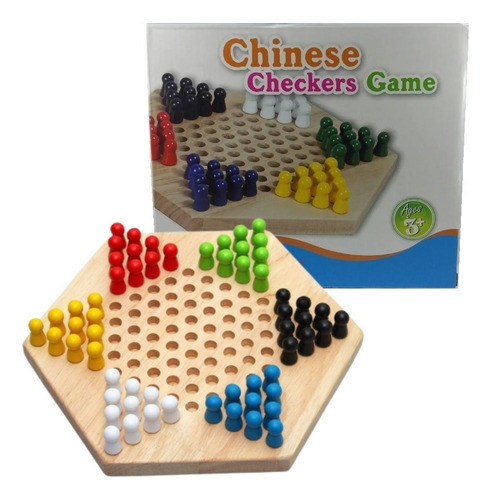 Juego De Mesa Damas Chinas Tablero Hexagonal De Madera