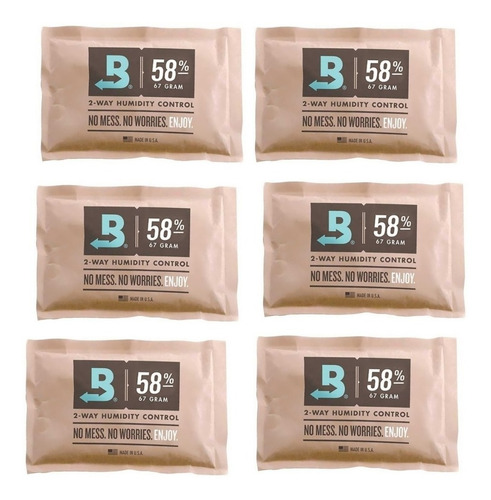 6 Sobres Boveda Pack 58% 67gr Control Humedad 2 Vias