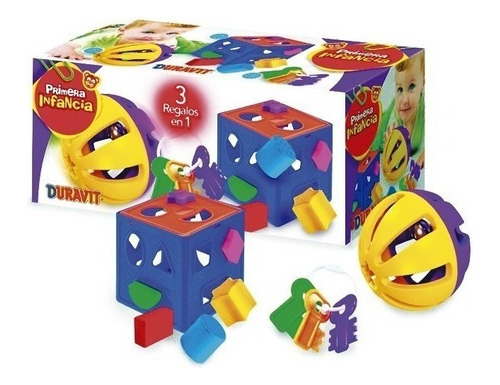 Set Didáctico 3 En 1 Primera Infancia Pelota Cubo Llave 673