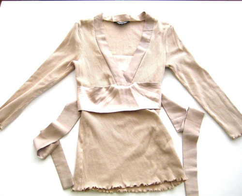 Sweater/polera, Beige, Rip/ Lazo Satin Dorado , Talla Xs