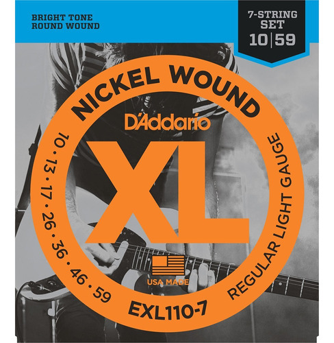 Encordado Daddario Exl110-7 Electrica 7c. 010-59 Nickel