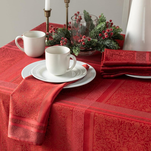Mantel Tela Teñida Para Navidad 1.5x3.5m Rectangular Rojo Rávena, Rojo Texturizado, Navideño