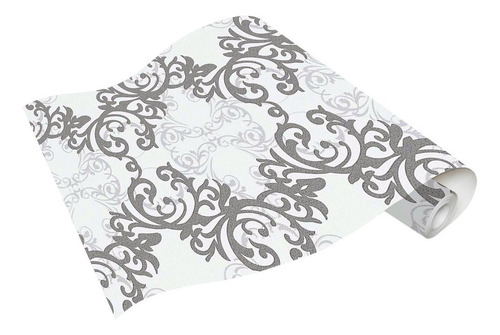 Imagen 3 de 3 de Papel Tapiz Gris Con Blanco Diseño Damascos Modernos