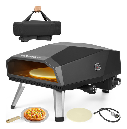 Novangua K10162 horno de pizza portátil de 12”de  acero inoxidable con termómetro incluido junto con control de temperatura ajustable