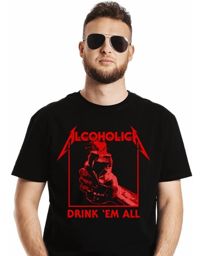 Polera Metallica Alcoholica Drink Em All Metal Impresión Dir