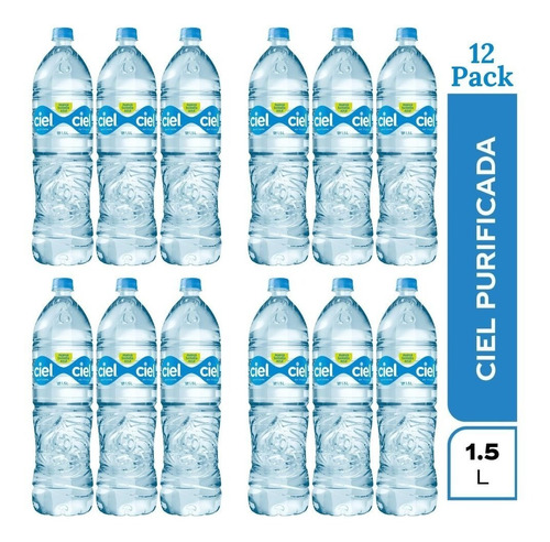 12 Pack Botellas De Agua Natural Purificada Ciel 1.5 Litros 