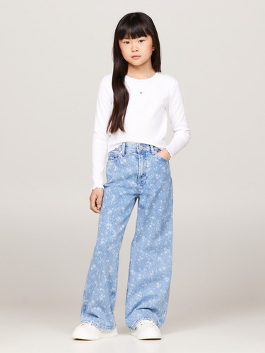 Jeans Azul De Pierna Ancha Con Flores Tommy Hilfiger Niña