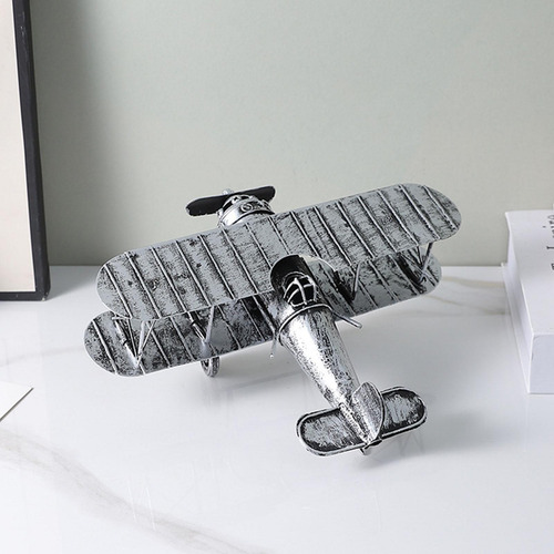 Avión Biplano Pequeño, Modelo De Avión De Metal Plata