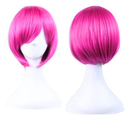 Peluca Rosa Magenta Corta Tipo Bob Con Fleco Tamaño de la base unitalla